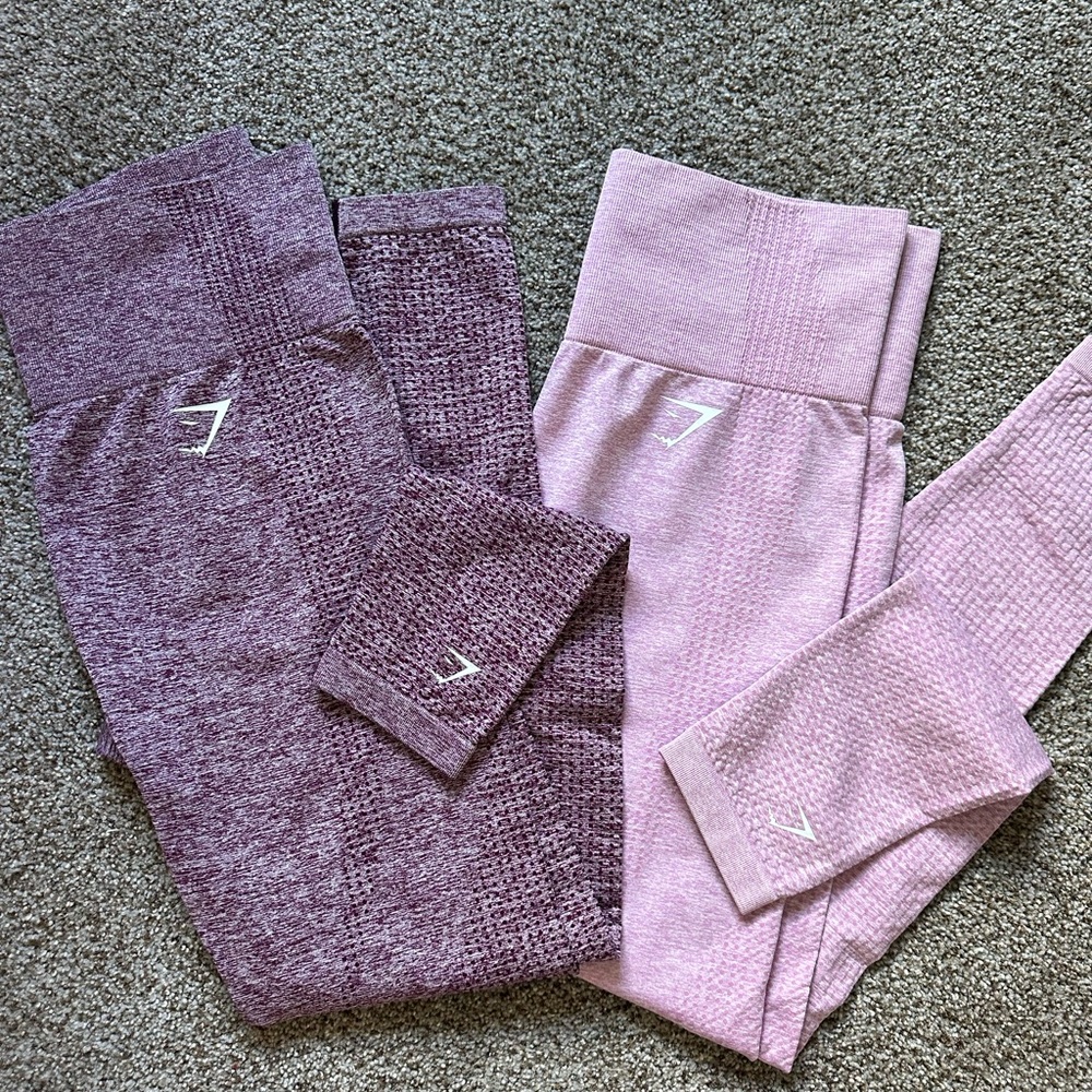 Gymshark Heathered Purple and Light Pink Leggings